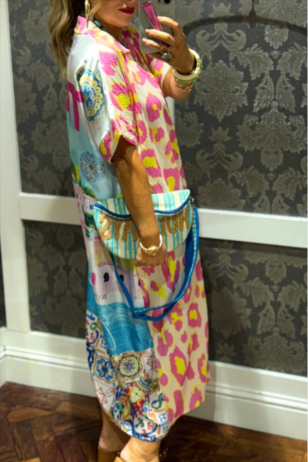 Casual Colorful Leopard Print Pockets Dress