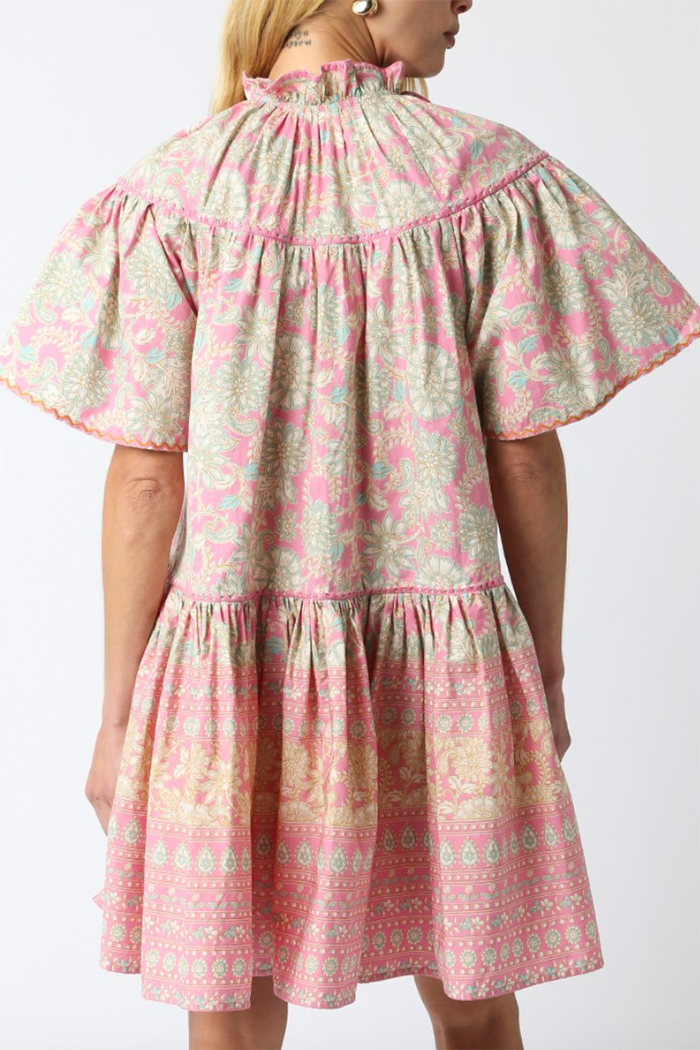 Floral Print Ruffle Collar Dress