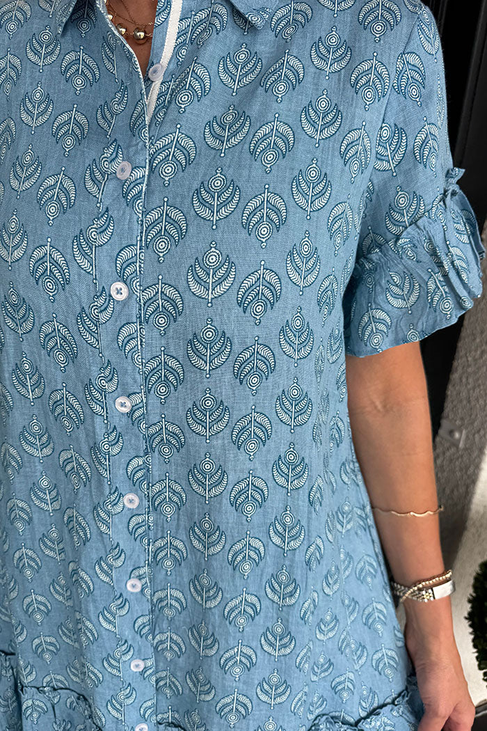 Casual Flounced Hem Shirt Dress