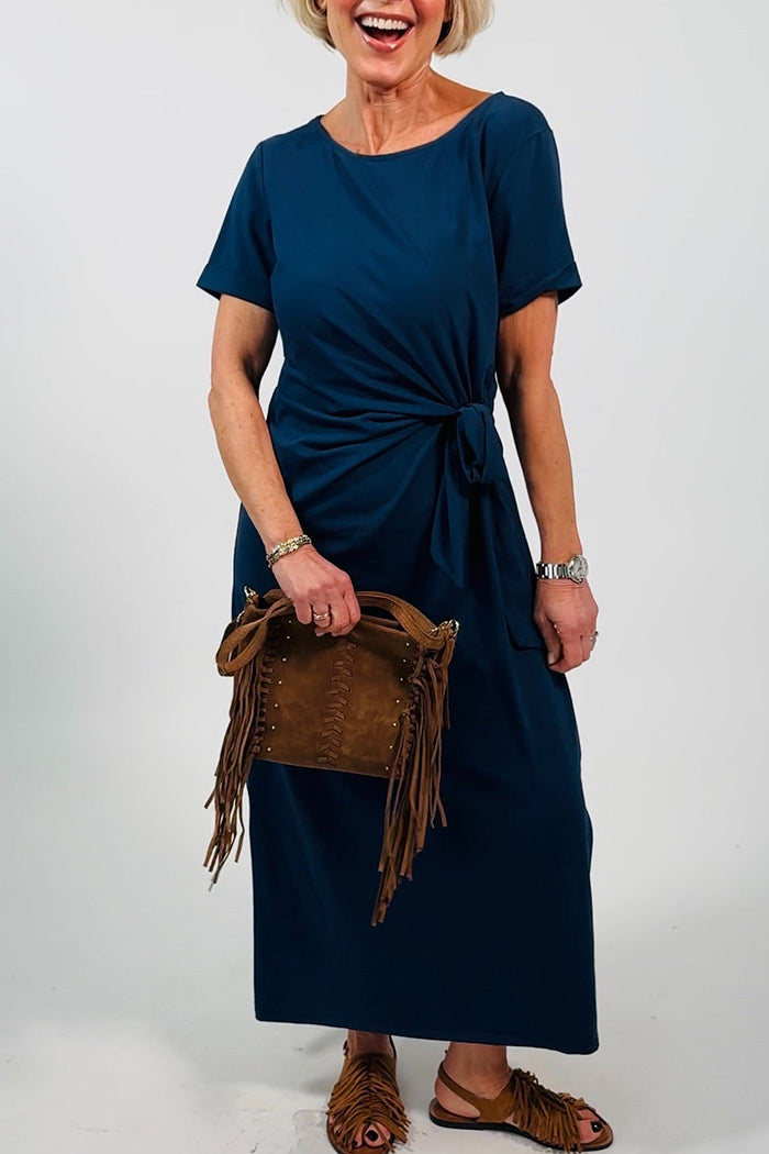 Wrap Waist Short Sleeve Maxi Dress