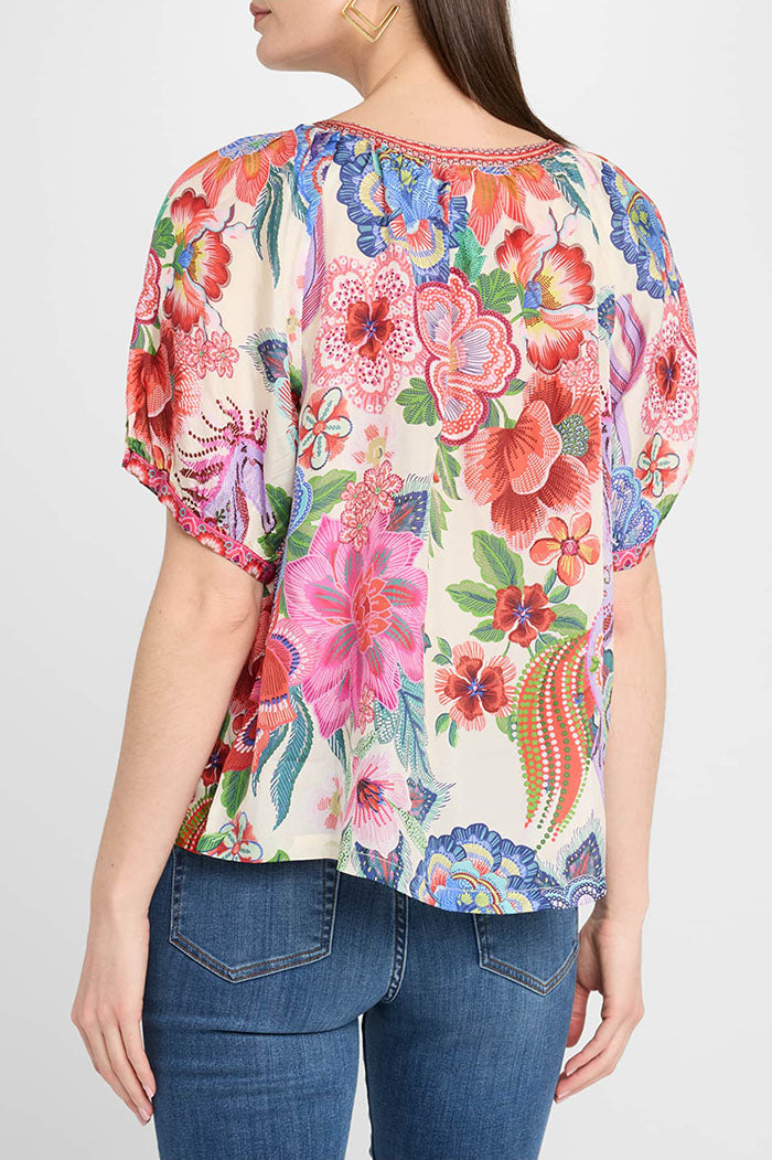 Multicolor Floral Print Puff Sleeves Top