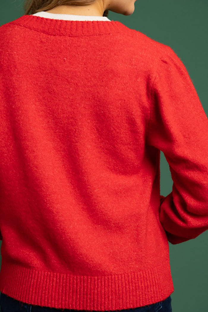 Casual Red Button Cardigan