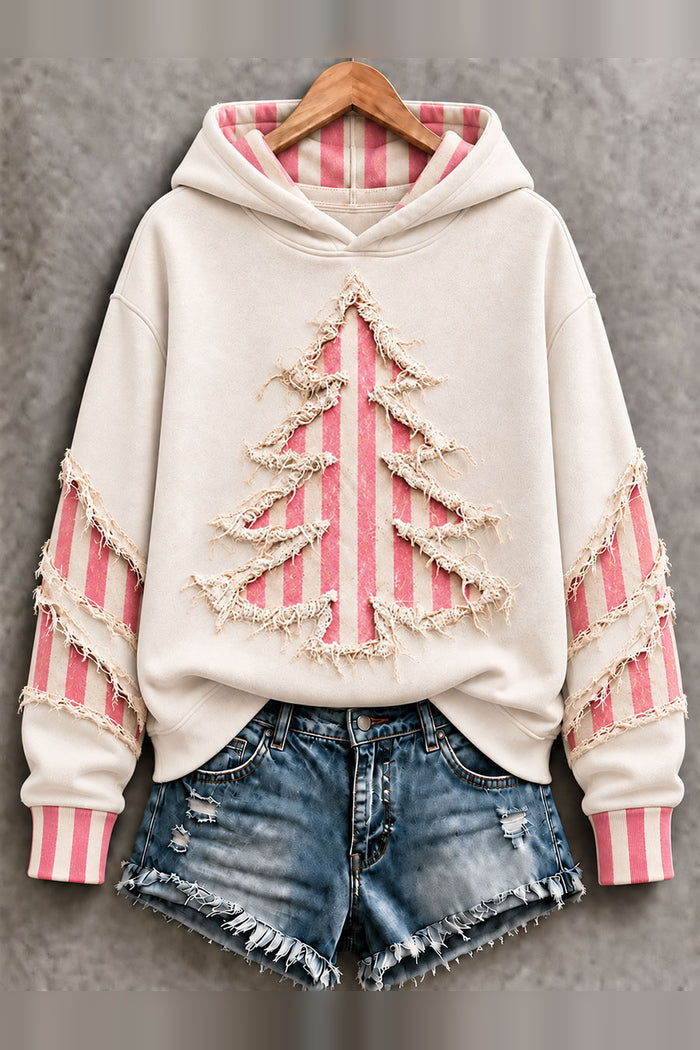 Distressed Striped Christmas Tree Hoodie