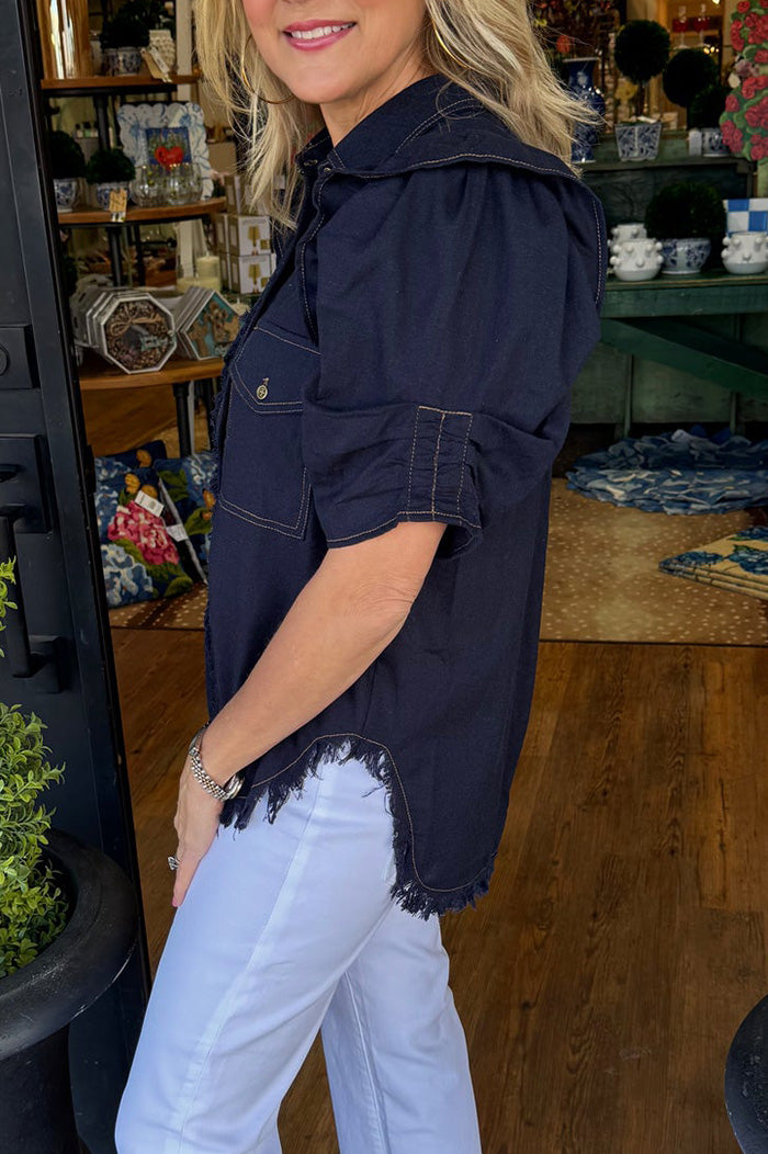 Ruffle Shoulder Pocket Shirt Top