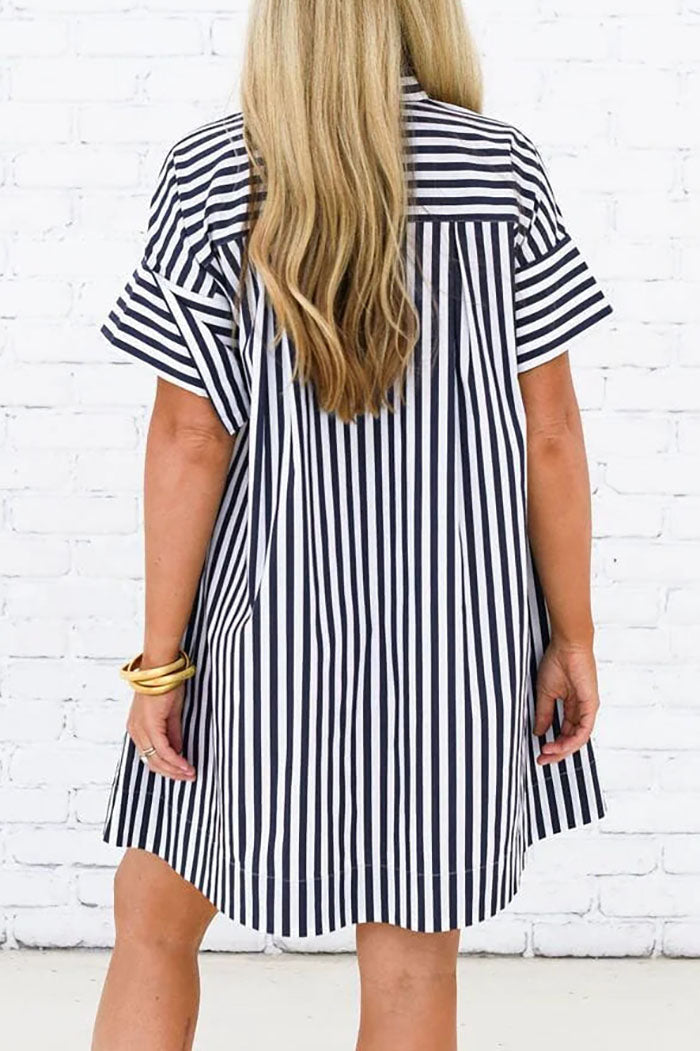 Striped Button Pocket Dress