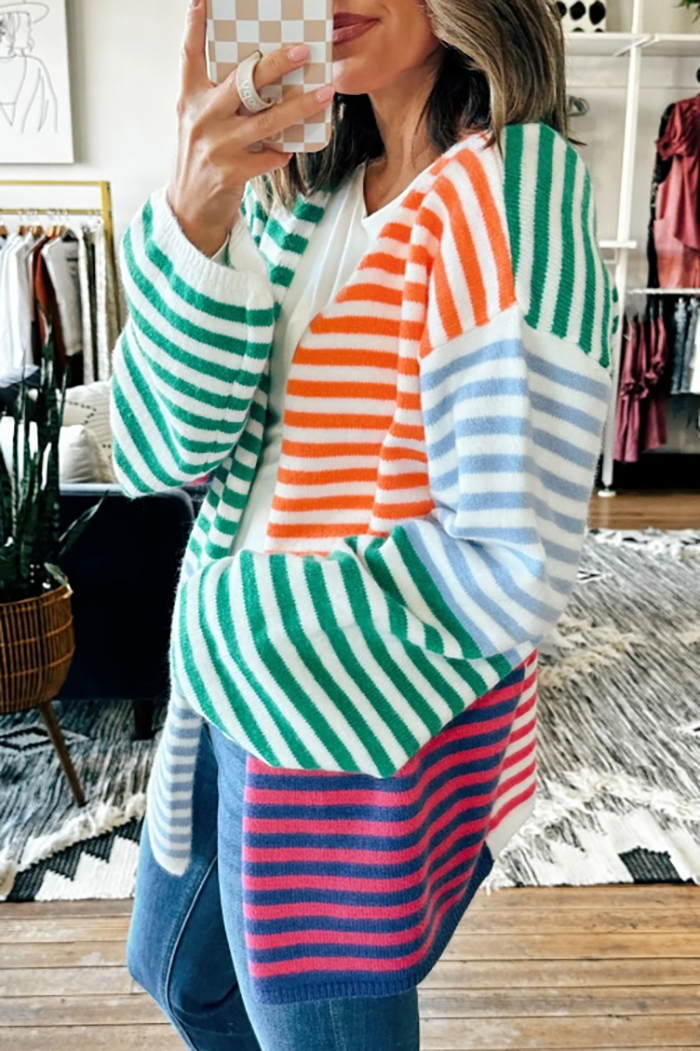 Casual Colored Stripes Cardigan