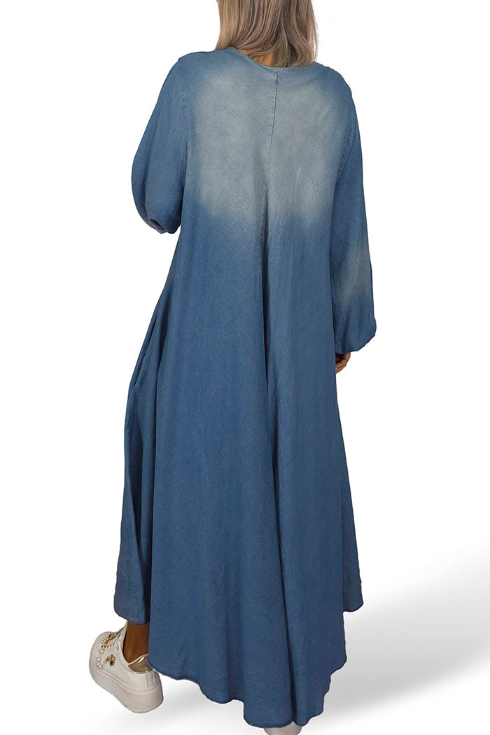 Denim Elasticated Cuff Flowy Maxi Dress