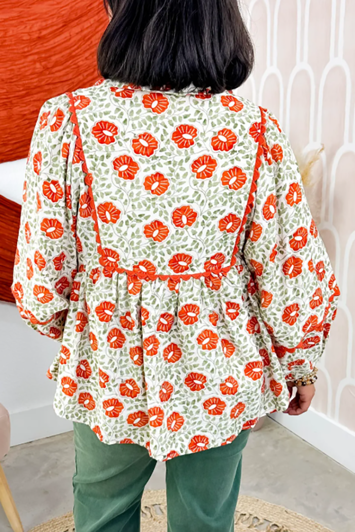 Balloon Sleeve Floral Blouse