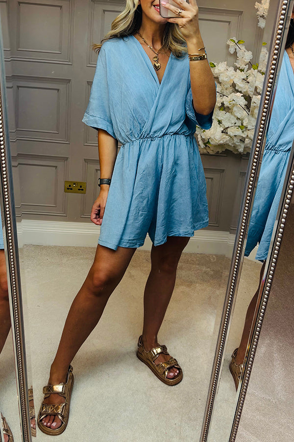 Casual Solid-Color Elastic Band Romper