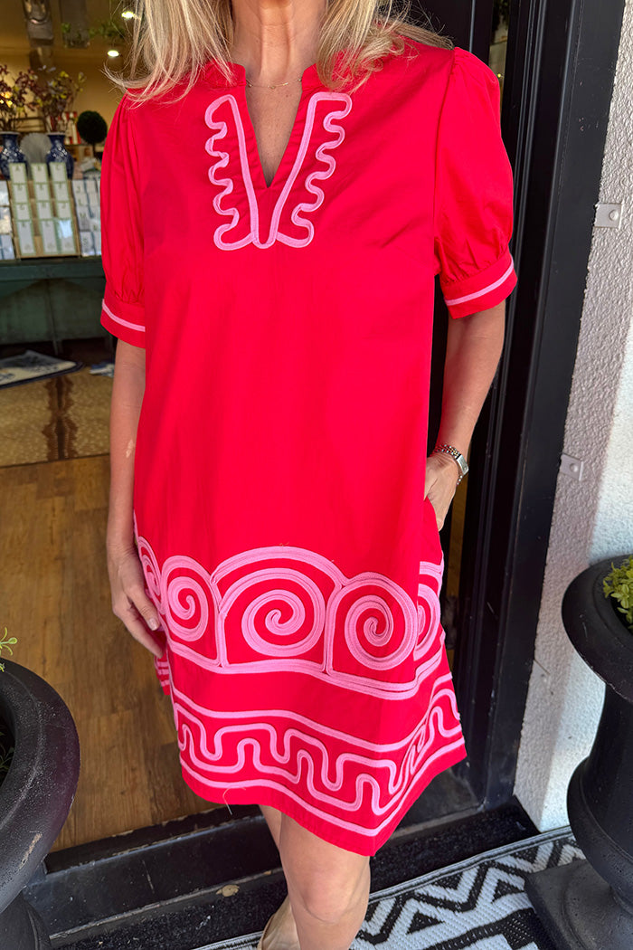 Puff Sleeve Trim Pocketed Dress