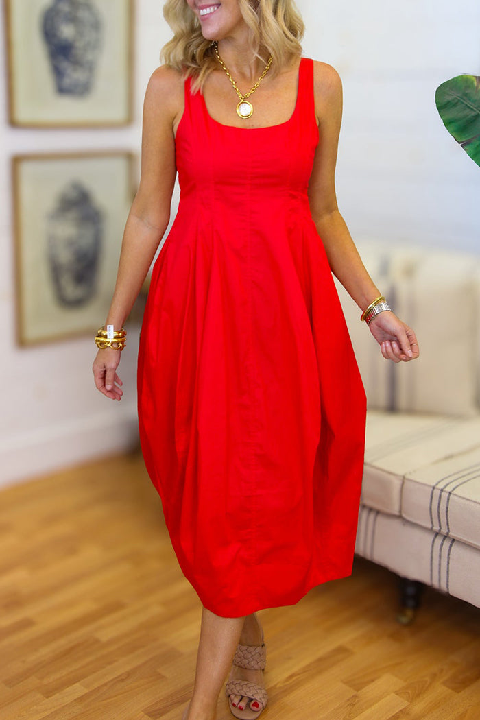 Sleeveless Square Neck Pocket Tulip Hem Dress