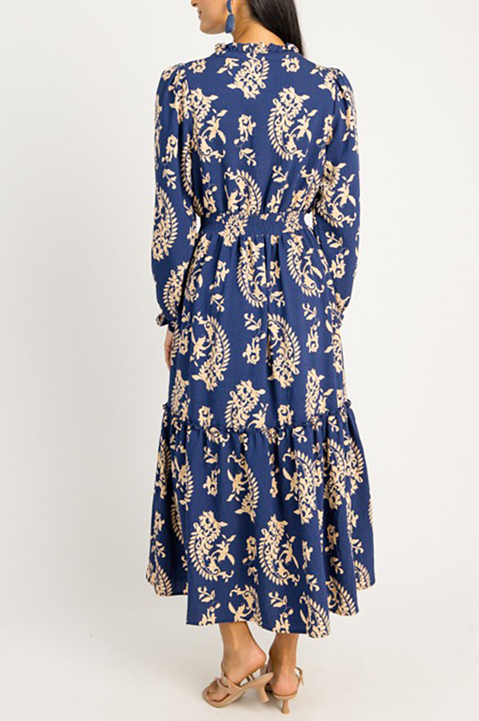 Ruffle Collar Smocked Waistband Dress