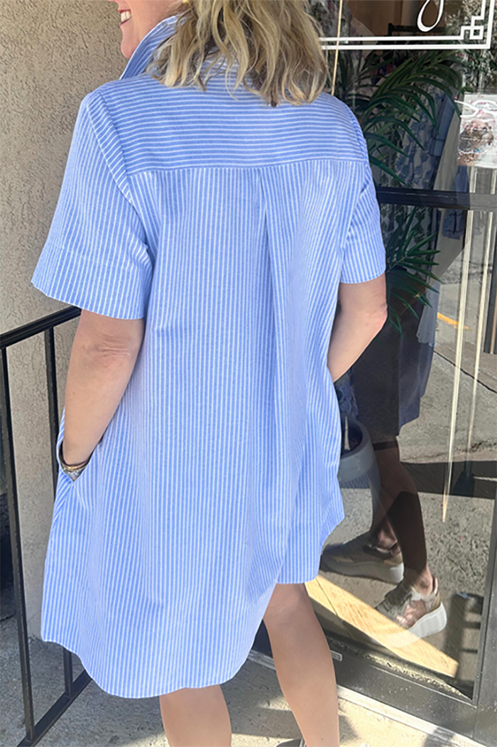 Pin Stripe Pocket Button Dress