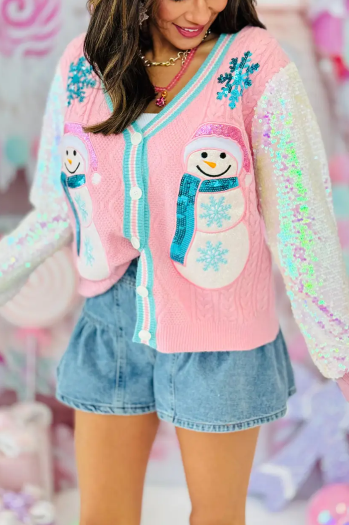 Snowman Sequin Sleeve Cardiga