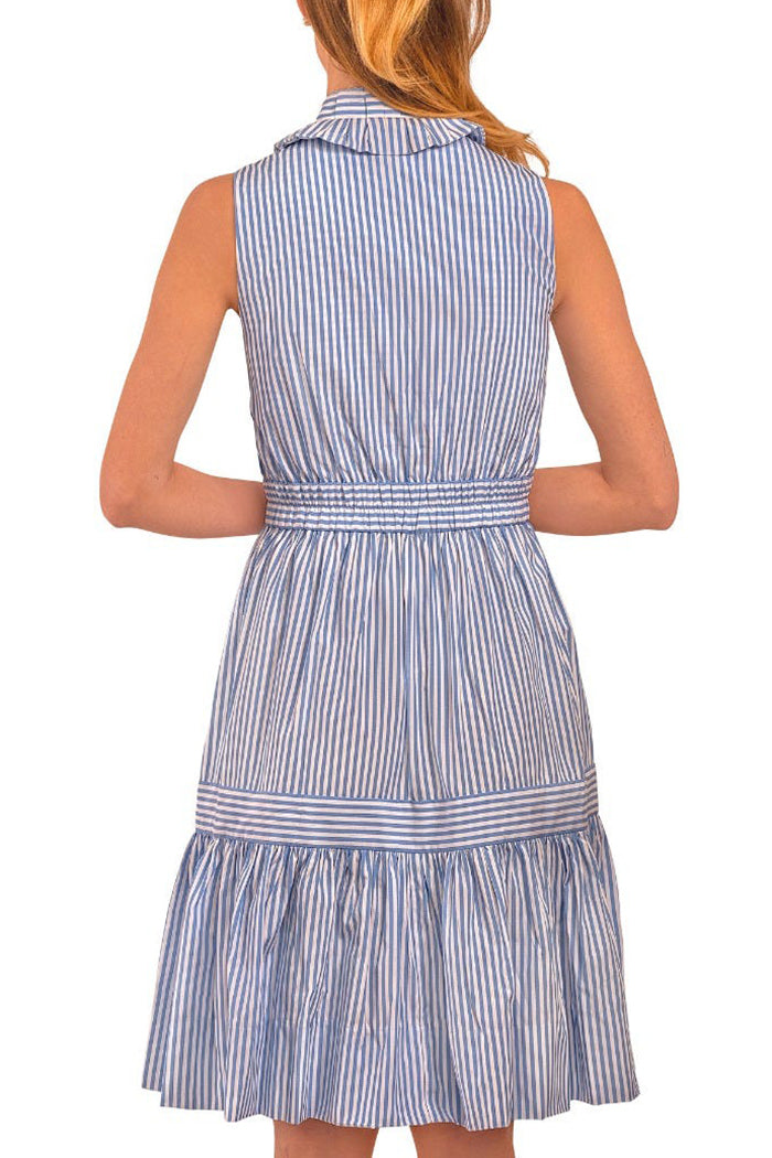 Sleeveless Striped Pocket Tiered Dress