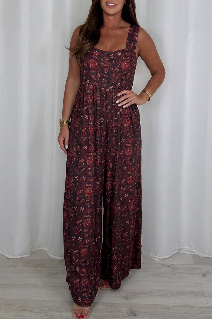 Burgundy Floral Wide Leg Jumpsuit