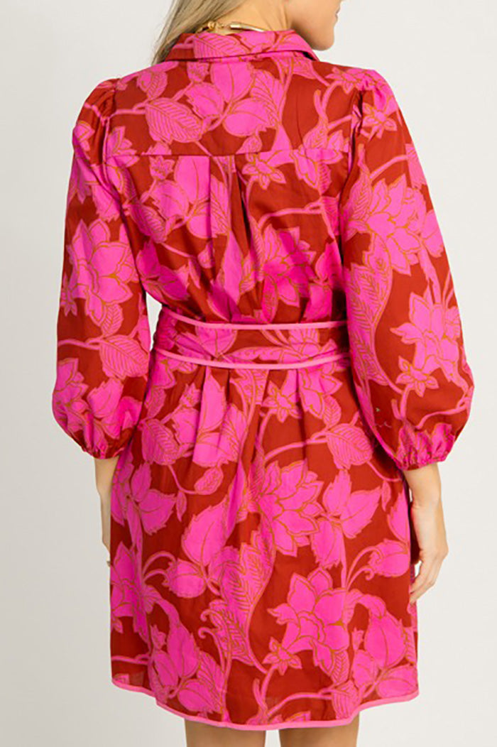 Vibrant Floral Adjustable Belt Pocket Dress