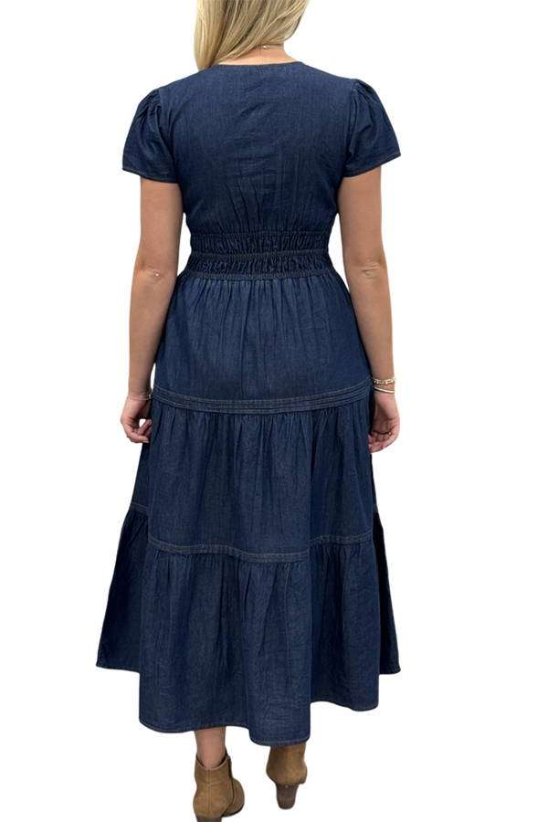Cinch Waist Pocket Denim Dress