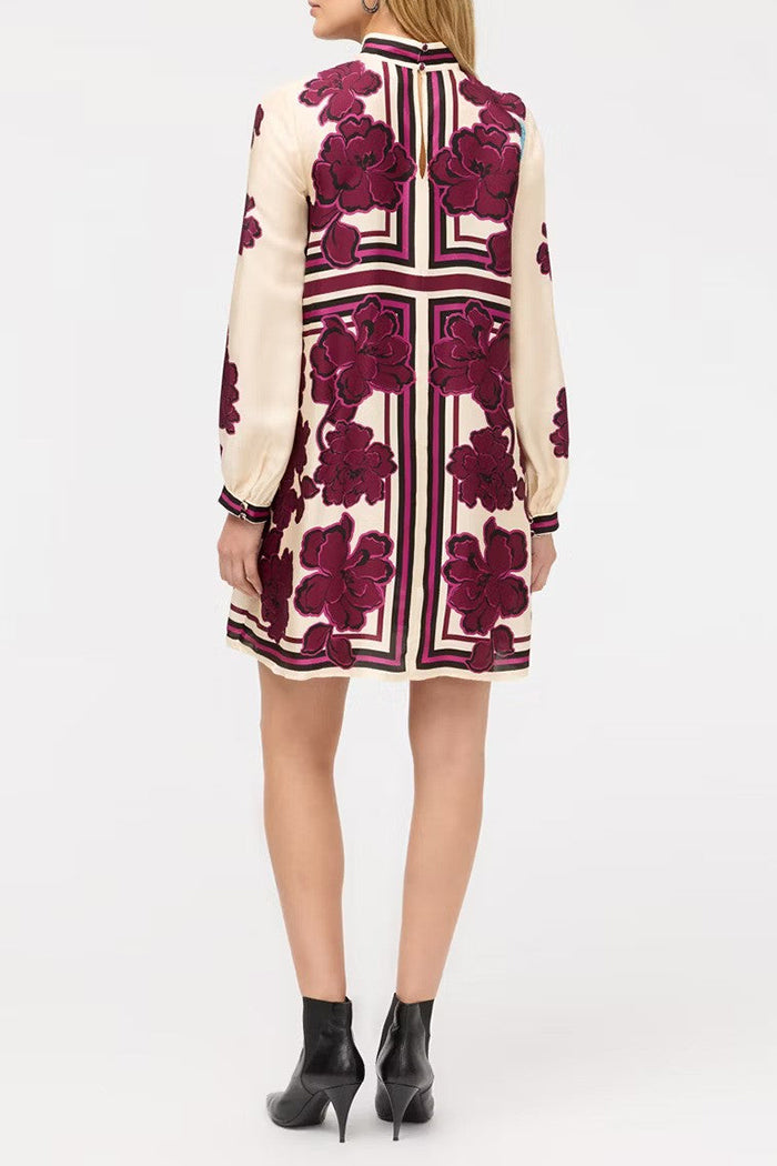 Mandarin Collar Allover Print Mini Dress