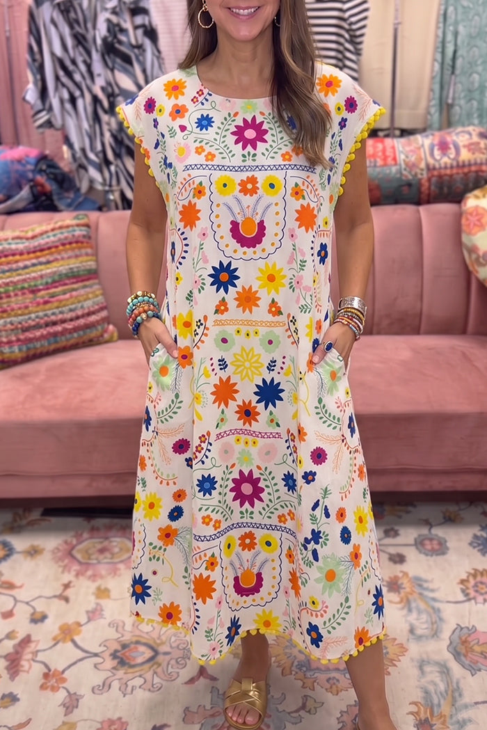 Boho Multicolor Floral Pocket Dress