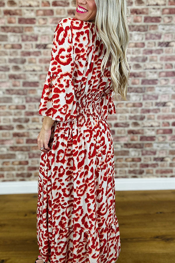Leopard Print Flared Sleeve Dress