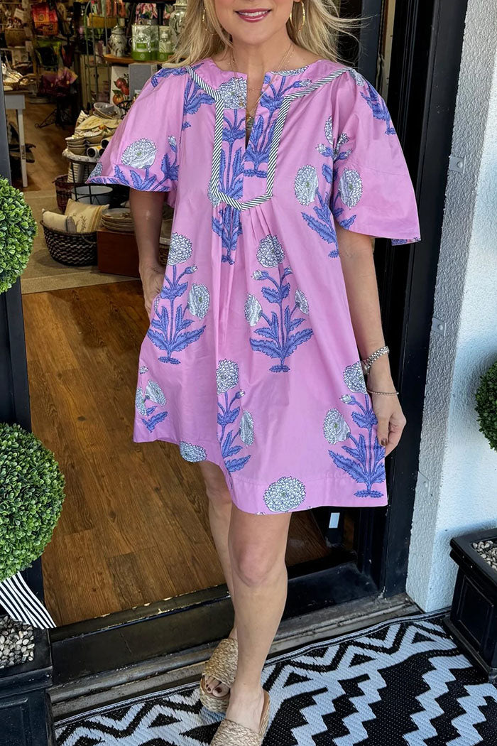 Floral Flutter Sleeves Pocket Dress
