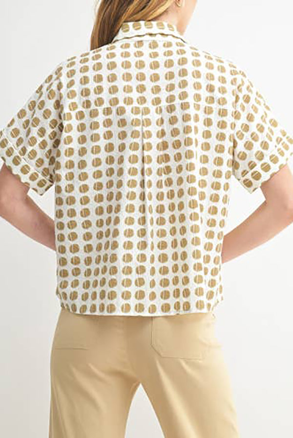 Polka Dot Button Short Sleeve Top