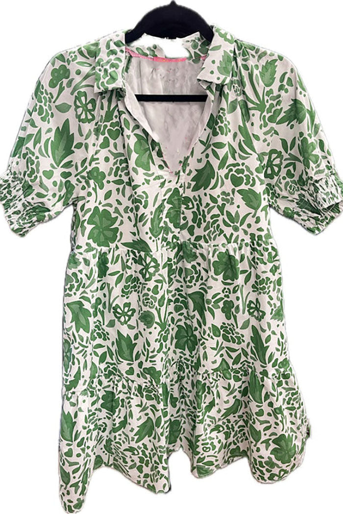 Casual Floral Smocked Sleeve Dress