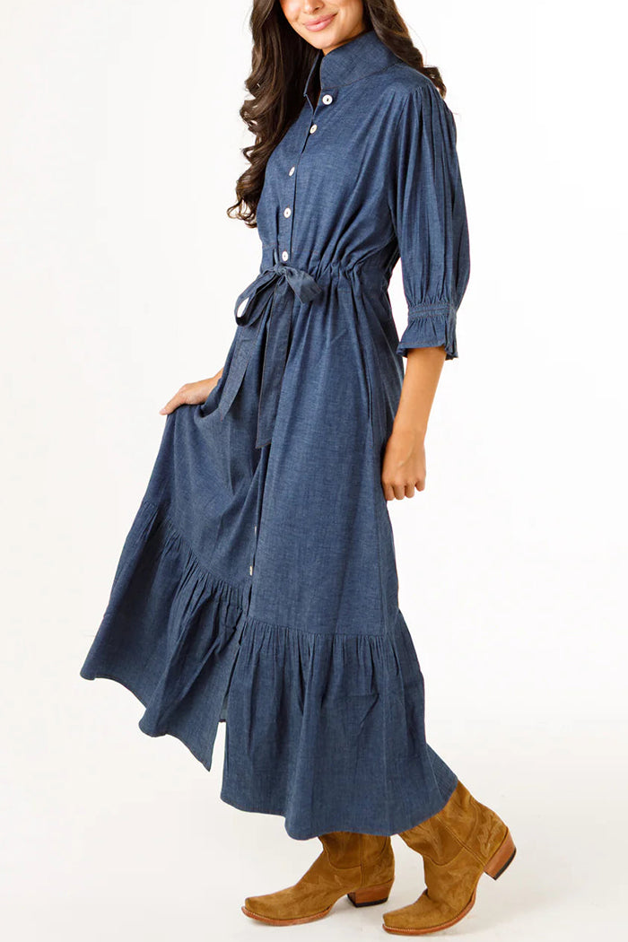 Ruffles Sleeve Belt Denim Dress