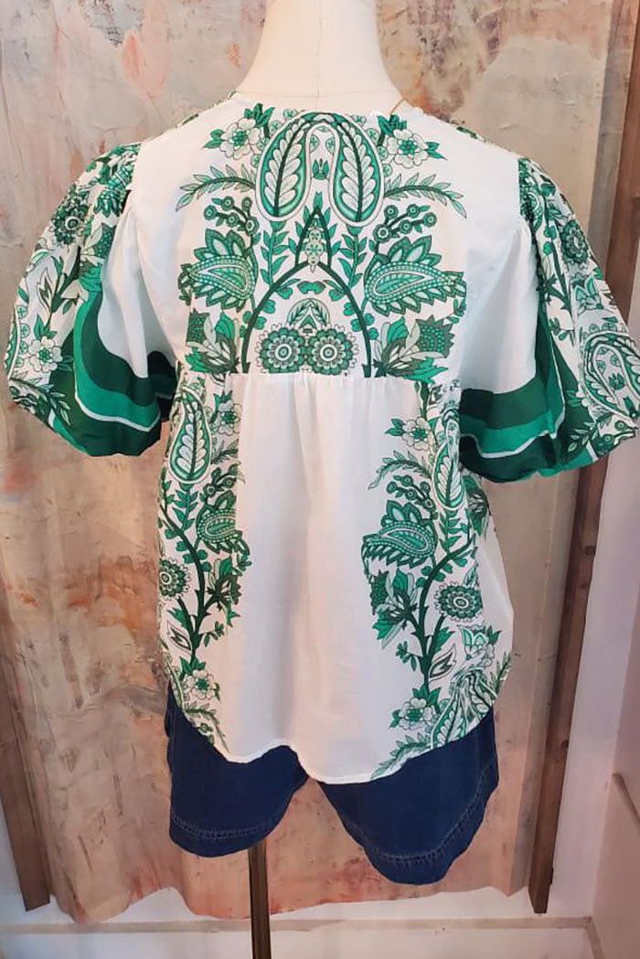 Floral Puff Sleeve Tassel Top