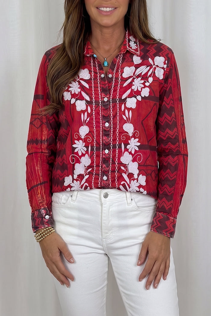 Floral Button Front Long Sleeve Top