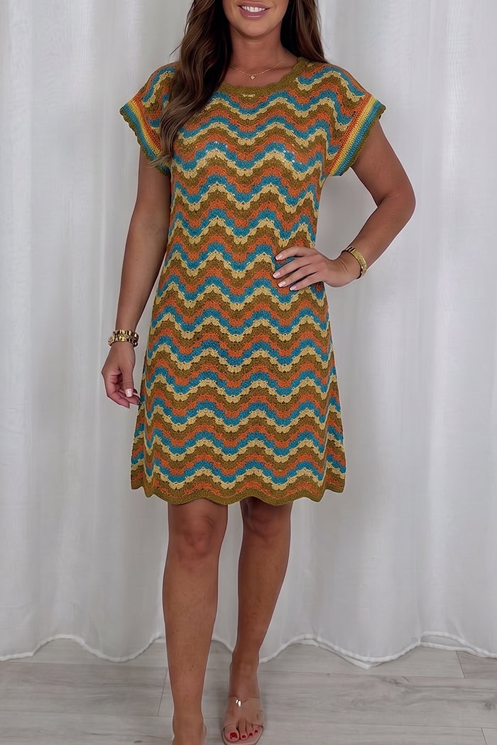 Wavy Striped Crochet Dress