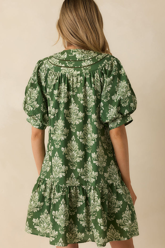 Print Puff Sleeves Pocket Mini Dress