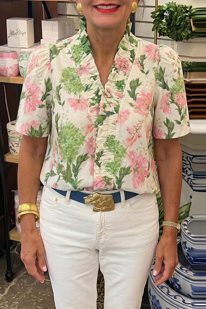 Casual Ruffle V-Neck Floral Top