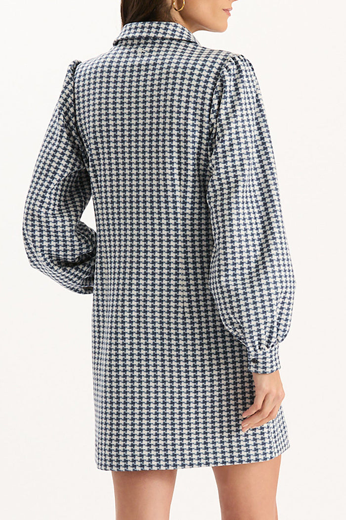 Houndstooth Pattern Zipper Dress