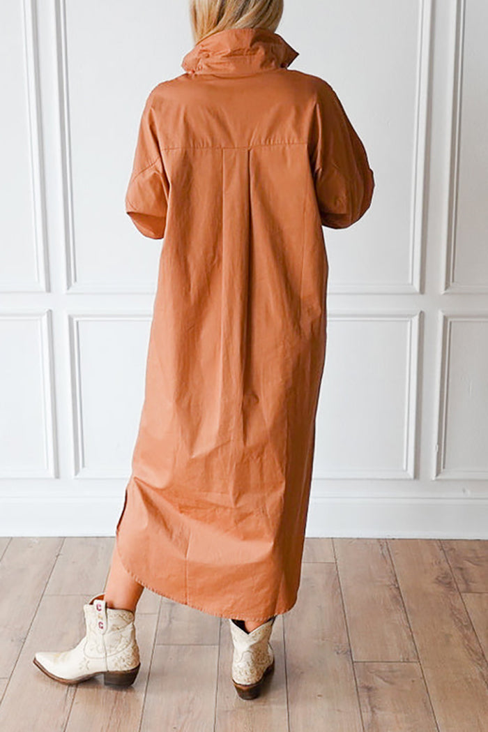 Tie-Waist Contrast Pocket Shirt Dress