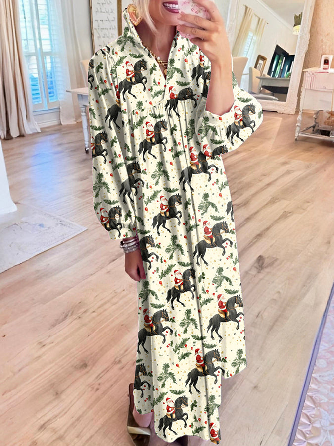 Santa Claus Pattern Maxi Dress