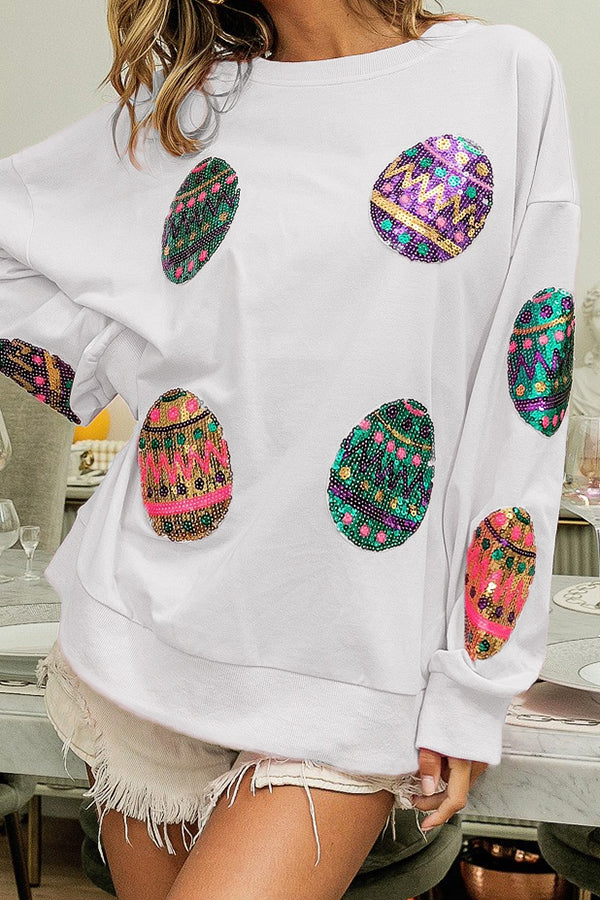 Easter Egg Bead Embroidery Knit Hoodie