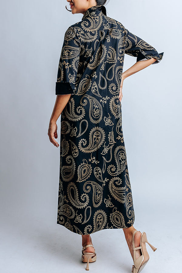 Retro Patterned Pockets Maxi Dress