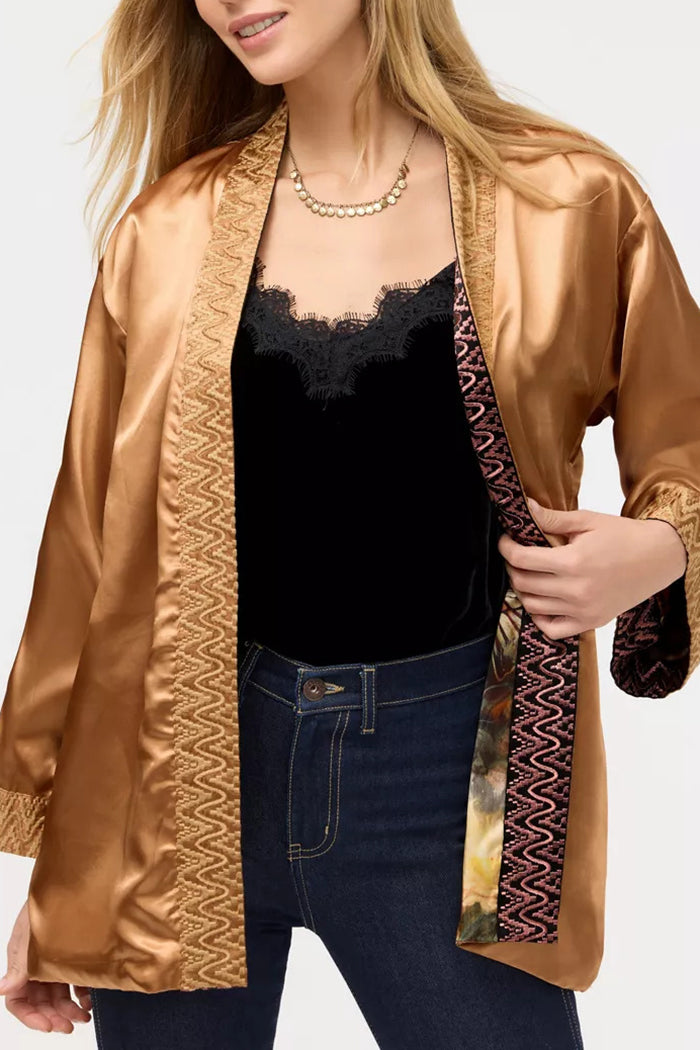 Reversible Floral Butterfly Patterned Trim Cardigan