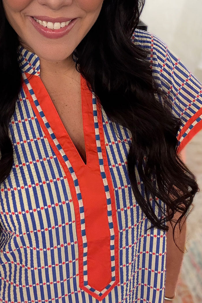 Contrast Trim Striped Pocket Dress