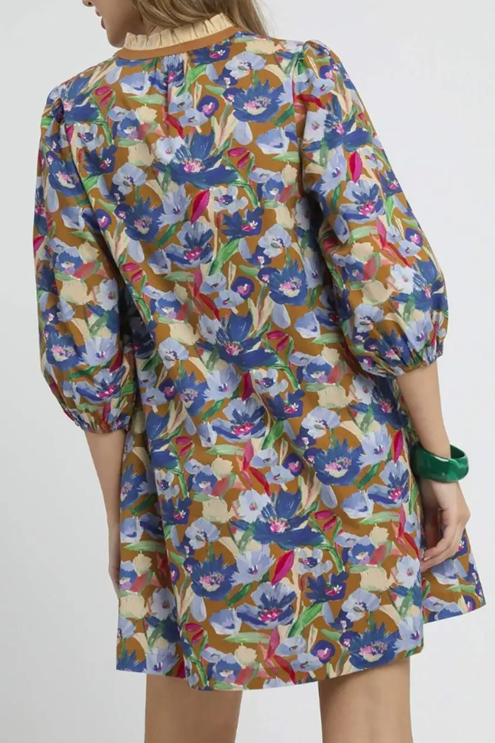 Boho Floral Balloon Sleeve Dress