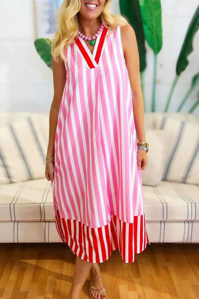 Casual Contrast Stripe Sleeveless Dress