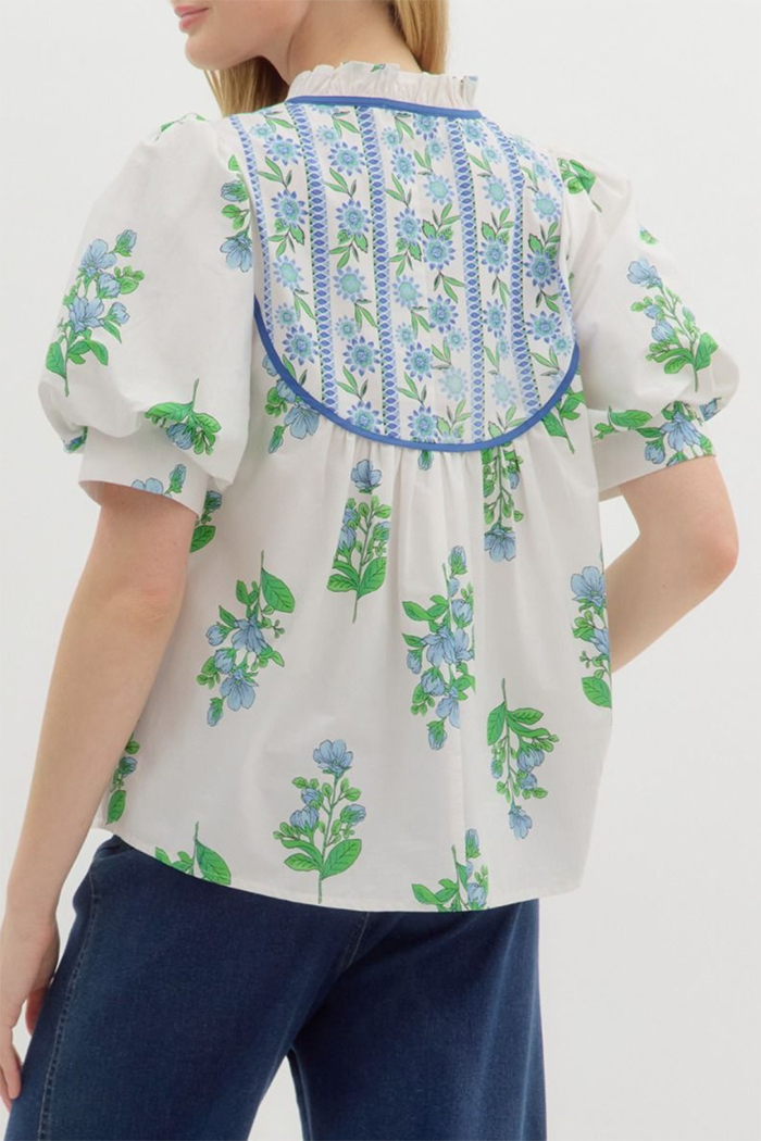 Tassel Puff Sleeve Floral Top
