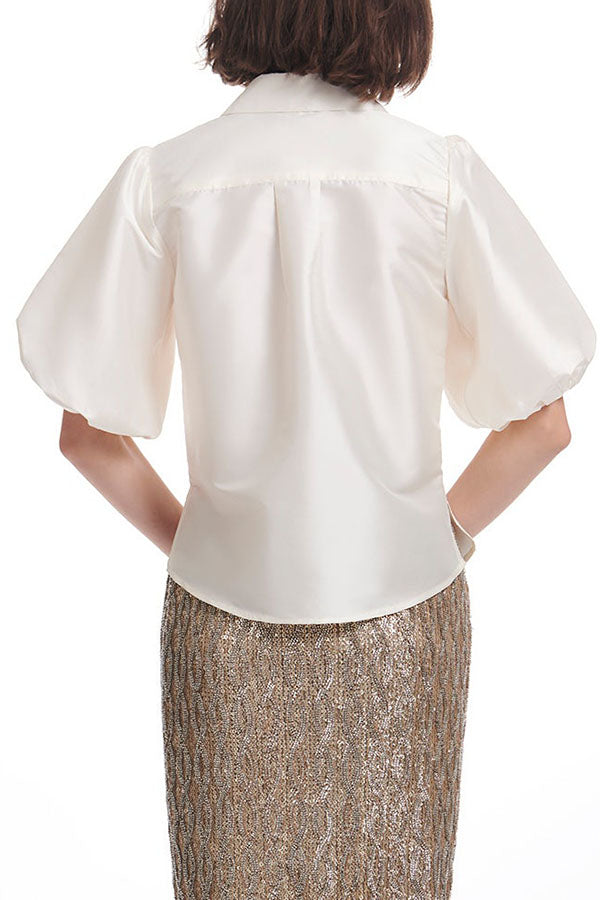 Puff Sleeve Floral Medallion Buttons Blouse