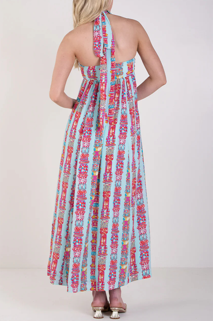 Casual Iris Print Halter Dress