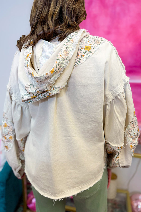 Casual Floral Patchwork Pocket Top