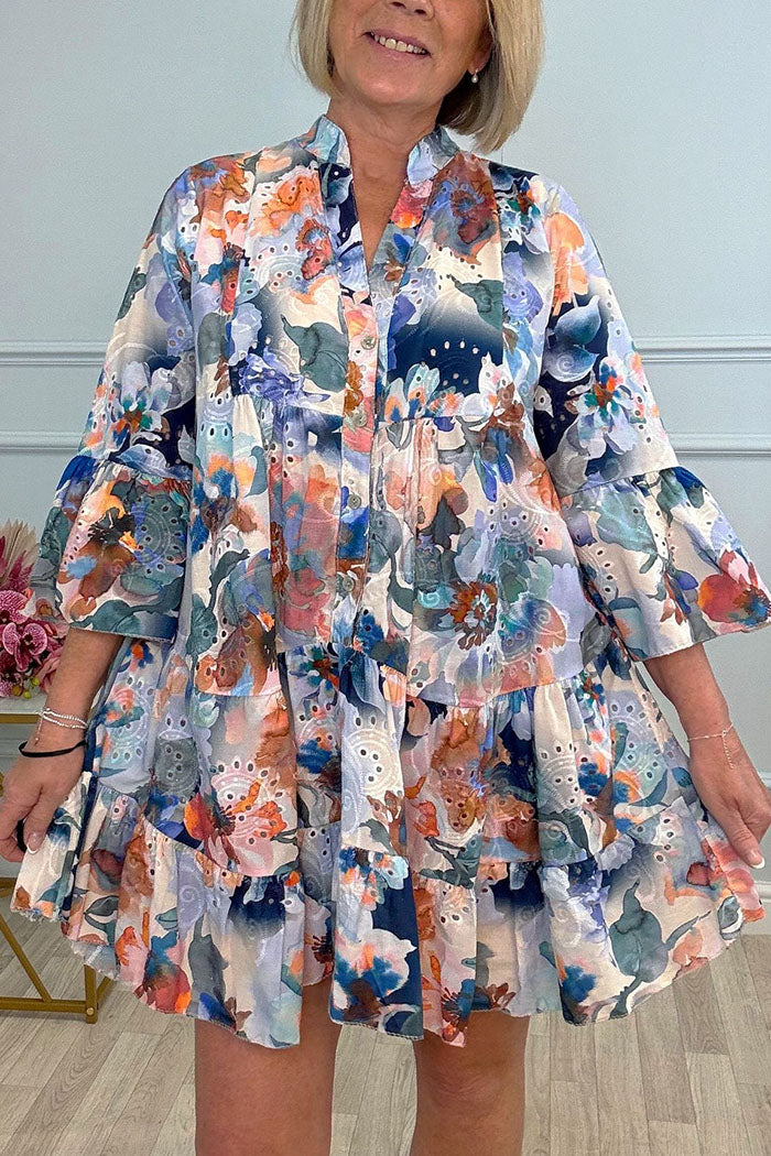 Floral Ruffle 3/4 Sleeve Dress