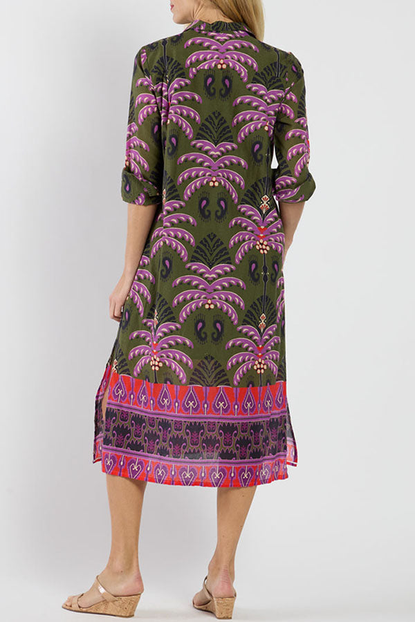 Casual Retro Patterned Button Dress