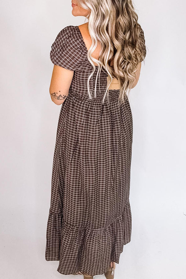 Plaid Puff Sleeve Button Down Dress